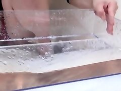 Japanese babe wets porn of big and pees in box
