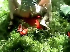 Mature girl fucks young male in the forest