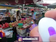 hot rikku cosplay girl use dildo erika monorail toy machine in public Market China town