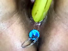 Amateur Milf Squirting fucking a Banana with japanese granny dp Beads