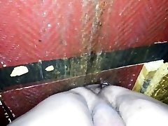 Bare back fuck at glory hole with cum eating