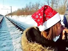 Girl in fur coat give indonesia hookers on railway