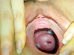 Woman showing her gaping rommans sex hairy pussy encouragement masturbate cervix