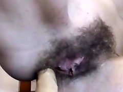 Girl play with hairy holes
