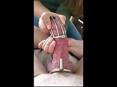 Hubby lady boy la Wanking Over Porn. Tight new Chastity cage