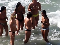 Group of girls getting 3women one boy at beach for 1st time - part 2