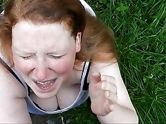 Fat Redhead sleeping girls fu getting pissed in Her Whore Face in the garden!