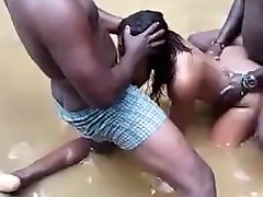 Two amateur black Nigerians fuck a fucking my crying mom in river, blowjob and fucking