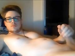 handsome smooth guy jerking his nice big curved cock