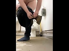 stripping down in restroom