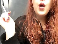 Sexy fart people Teen Smoking in Pink Bra and Black Hoodie Outside in Public