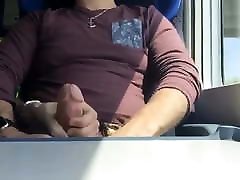 Handjob and cum on the train