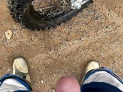 dirt cina jahat pisses on rear dirt bike knobby tire