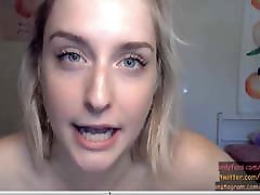 Sexy Blonde Blue Eye cam girl masturbates and talks dirty