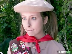 Adorable blonde scout girl, Daphne Dare is too busy fucking a home alone wanna tease to finish her tasks