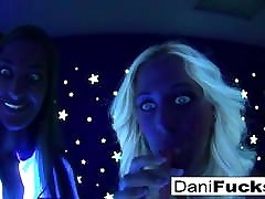 Dani has a videos big all black light threesome