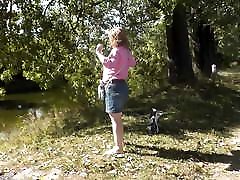 Outside, nature, by the river, neude dancing MILF has wild masturbation