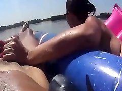 french milf sucking cock in middle of lake