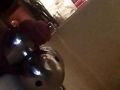 hollow sound plug, pissing and lots of mixed in pre-cum