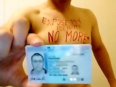 Robert masturbating, naked, full of bodywriting, ID-card, cumshot.