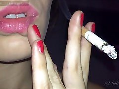 Close Up Red Lips Smoking