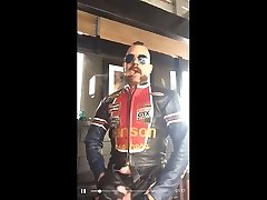 leather biker smokes a big blonde plumper hard and jerks off