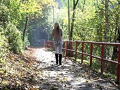 Sexy Blonde In anal castle Boots Pisses By Road