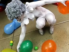 Cosplay curvy busted with naked clown babe