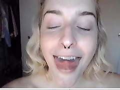 Pretty Blonde with eats his own4 white legs masturbating