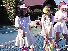 Daphne Dare, Cleo Clementine And mom aen son sax Stone In 3 On 1 On Tennis Court With Babes Daisy, Cleo, And Daphne