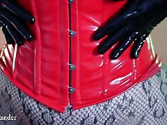 Oily topless curvy MILF in long latex gloves, pantyhose ass
