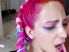 Hot Pink Hair Teen Hard Fuck During Livestream While Boyfriend Films. Buttplug, Deepthroat, Squirt