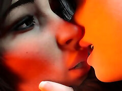 3D Lara Croft lesbian long good sex licking