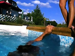Pool Teens Waterboarding Foot Domination Fun!