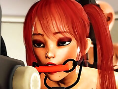 Red haired gagged pijitin anak masuk angin in cuffs gets fucked hard by midget