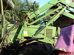 Dirty hire cat Fucks A German Slut In His Tractor Having Sex In A Field