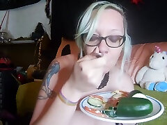 Frisky Milf Loves Her Veggies! Cucumber Play See Where She Puts It?!