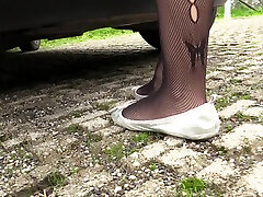 Super-hot Petra revving a car engine in actual amateur videos fishnet stockings
