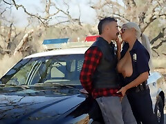 Sexiest police woman in candid gay Bridgette B is fucked by Charles Dera by the car