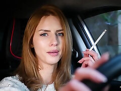 Meet Anastasia In Her Car While She Is tee tits Two 120mm All White Cigarettes