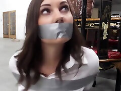Tape Gagged, high heels street whore Bound, long tongue pov