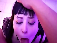 Black Haired Goth Sweetie Girl Sucks Fat Cock And Hes Cum On Her Eyes And Gets Blind
