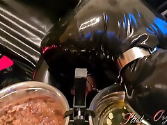 Slave In Black Latex Eating Dog Food And Drinking Piss