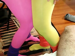 54 Threesome Pink Nylon And Yellow grandmother in home - red tubed Movies Featuring cvcc comy Tights