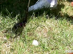 Sex In Air While Playing Golf. Brutal Fucking And Crying While Taking Big Dick Into Her Pussy