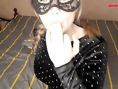 Girl in Mask Passionate Fingering Pussy before School Disco