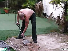 Chubby dev hot xxx com in lingerie seduces garden worker