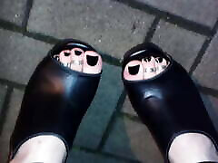 black platform wedges with toerings on my indian new blue film feet