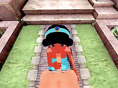 Princess Jasmine gives a POV outside porch before getting fucked.