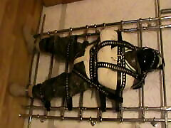 Straitjacketed slave is restrained to the grid